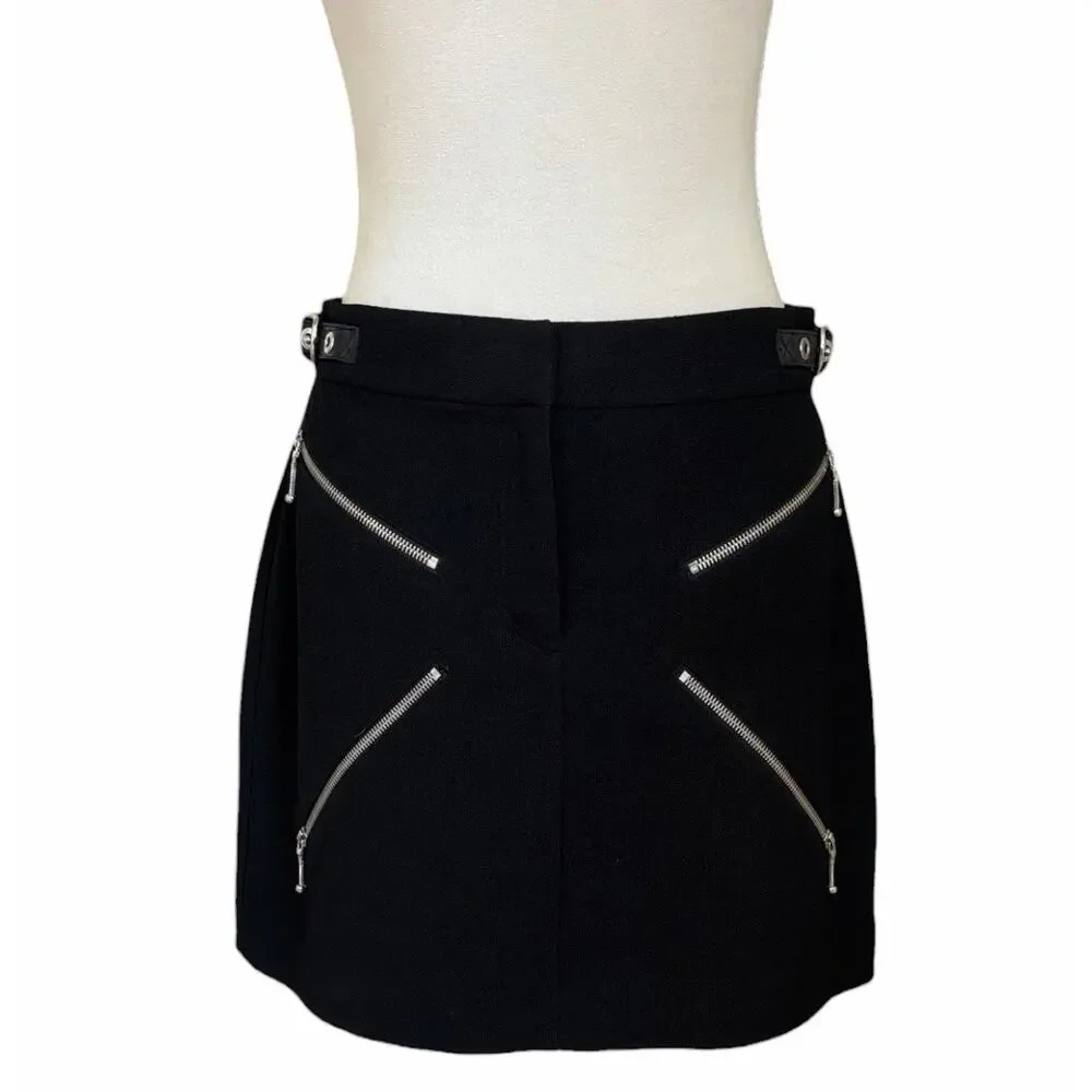 Alexander Wang Cupro Mini Skirt Black Womens Size 8 Multi Zip Edgy Designer